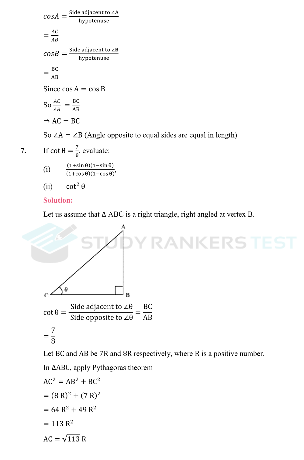 NCERT Solutions for Class 10 Maths Chapter 8 Introduction to Trigonometry